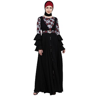 Umbrella abaya with digital rose print